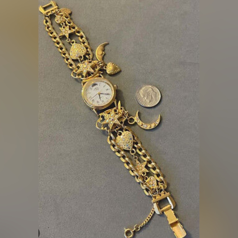 KIRKS FOLLY Crystal Rhinestone Dangle Charm Fairy Heart Angel Moon Star Watch